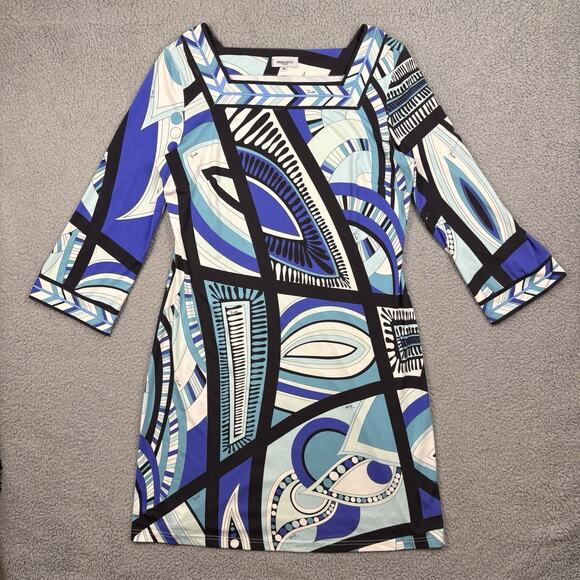 Emilio Pucci Dress Womens 8 Blue Shift Tunic Abstract Print Geometric Tag 44 - Picture 1 of 16